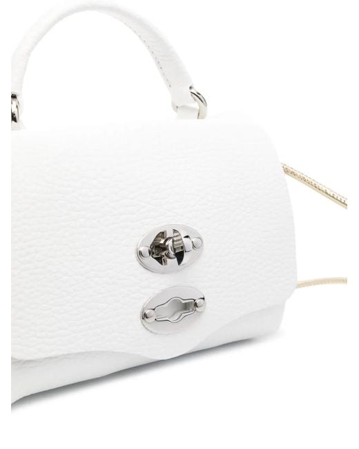Zanellato White Postina Super Baby+ Pebbled Calf Leather Mini Shoulder Bag