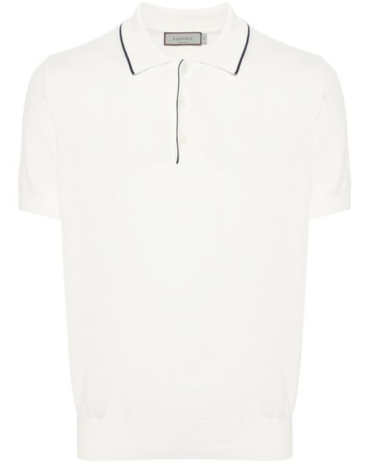 Canali Fijngebreid Poloshirt in het White voor heren