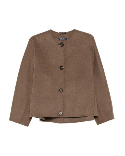 Max Mara Brown Button-Front Virgin-Wool Jacket