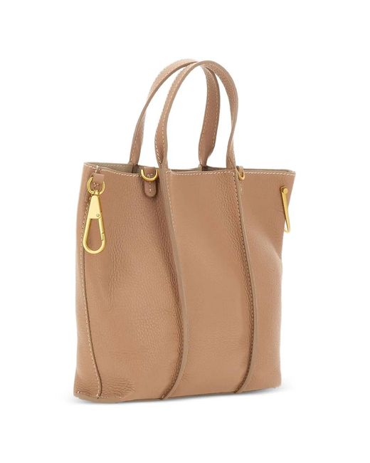 Gianni Chiarini Natural Zahara Ribbed Grained Leather Tote Bag
