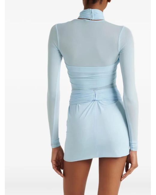 Wardrobe NYC Blue Crossover-Strap Long-Sleeve Bodysuit