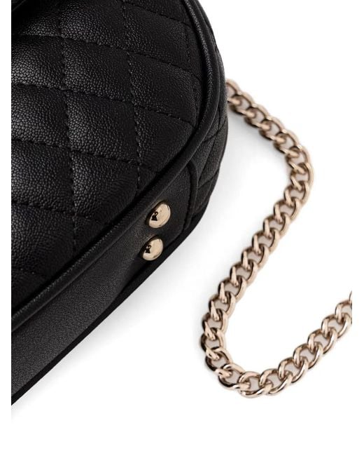 Guess Black Quilted Heart-Charm Crossbody Bag