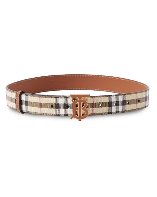 Burberry Brown Checked Monogram-plaque Leather Belt