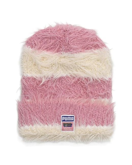 PUMA Pink X Kidsuper Striped Brushed-Knit Beanie Hat