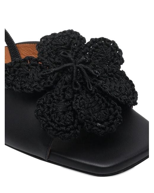 Angel Alarcon Black Flower Square-Toe Slingback
