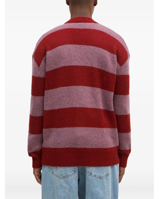 Aries Red Striped Cardigan for men