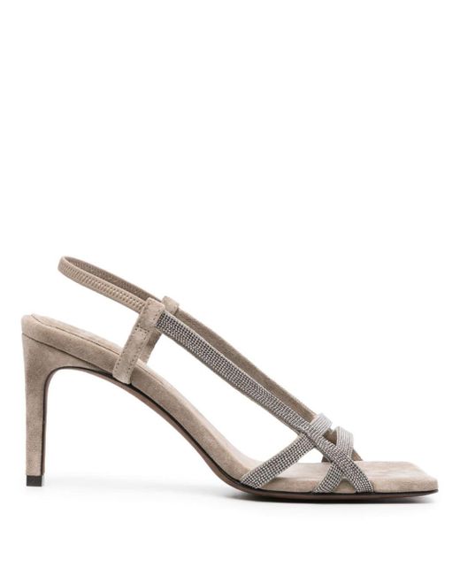 BRUNELLO CUCINELLI Bead-embellished leather slingback sandals