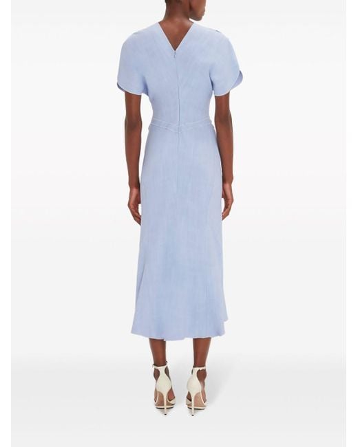 Victoria Beckham Blue Gathered-waist Midi Dress