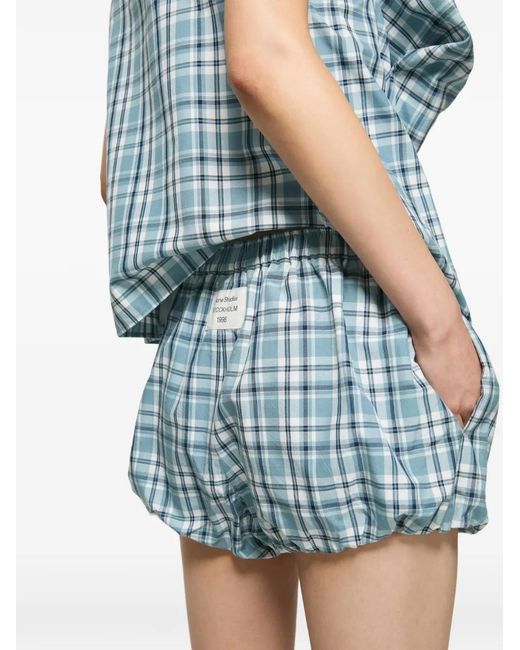 Acne Blue Gathered Check Shorts