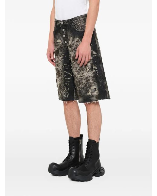THUG CLUB Gray Washed Destroyed Shorts for men