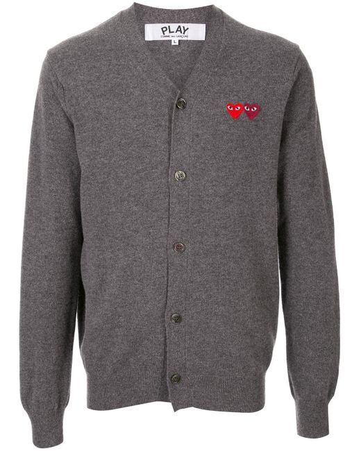 COMME DES GARÇONS PLAY Gray Embroidered Logo Cardigan for men