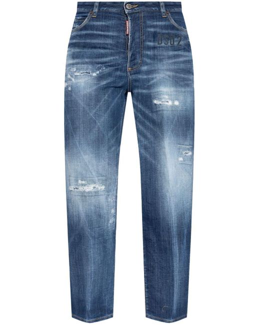 DSquared² Blue Logo-patch Cotton Jeans