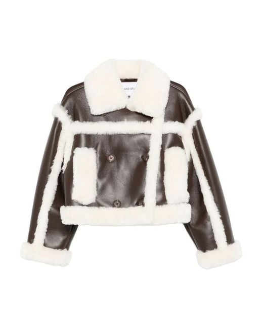 Stand Studio White Button-Fastening Shearling Jacket