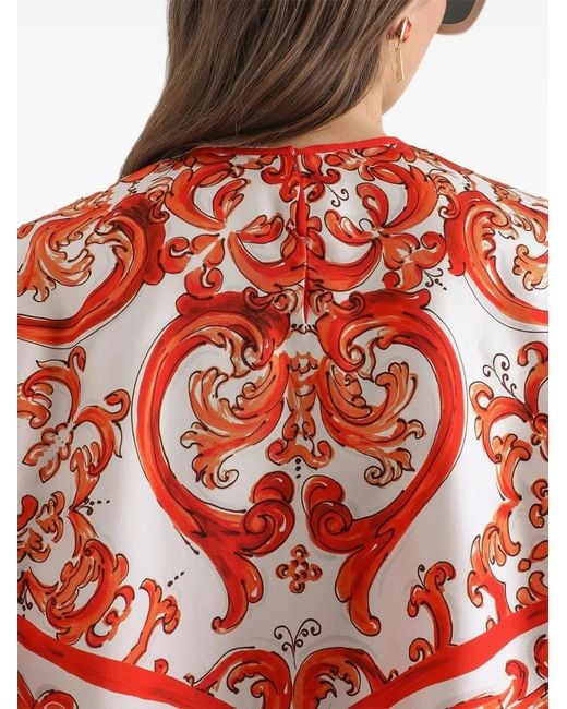 Dolce & Gabbana Red Majolica-Print Silk Top