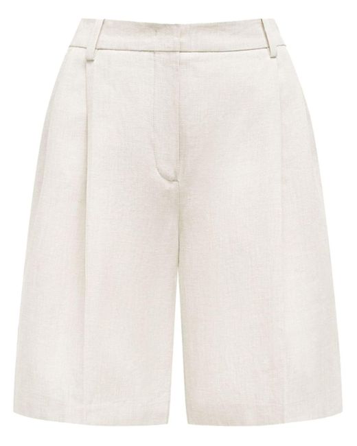 12 STOREEZ White Pleated Linen Shorts