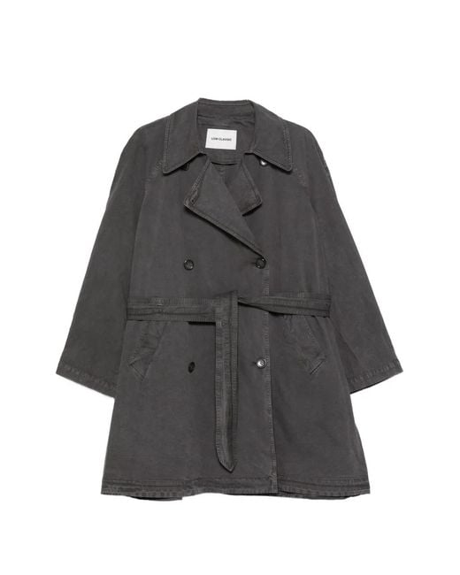 Low Classic Gray Belted Double-Breasted Coat