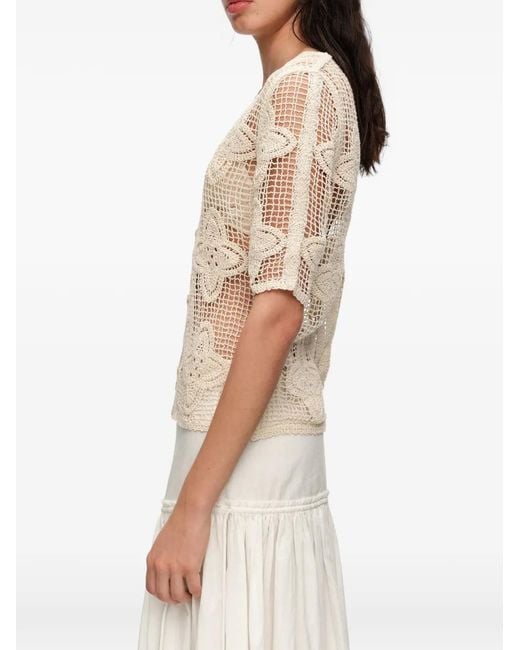 Bimba Y Lola Natural Sand Openwork Knit Cardigan