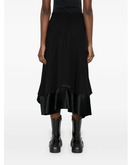 Sacai Black Asymmetric Pleated Skirt