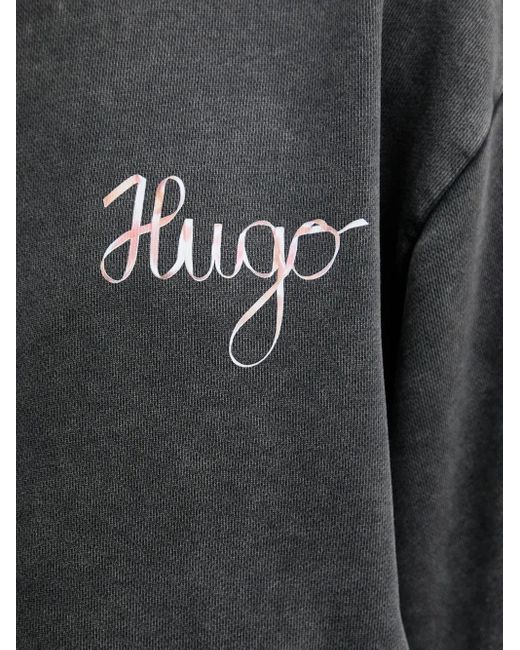 HUGO Gray Logo-Embroidered Hoodie