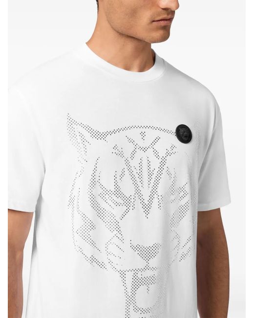 Philipp Plein White Tiger-Motif T-Shirt for men
