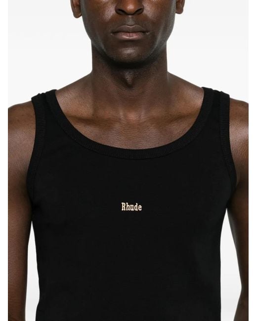 Rhude Black Logo-Print Ribbed Vest for men