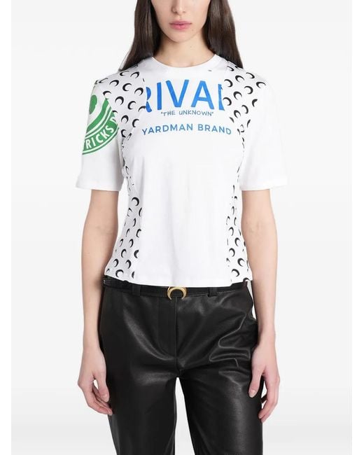 MARINE SERRE White Graphic-Print Panelled T-Shirt