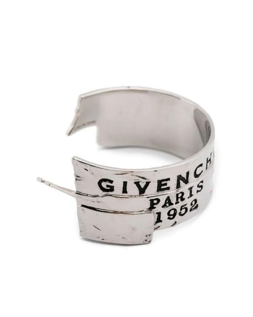 Givenchy White Logo-Engraved Hoop Earrings