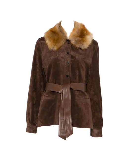 Saint Laurent Brown Belted Leather Jacket