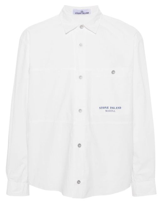 Stone Island Katoenen Shirtjack Met Streepdetail in het White voor heren
