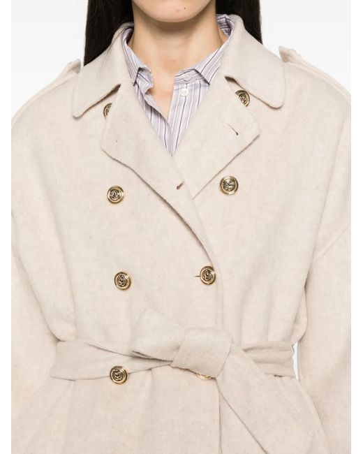 Maje White Germain Double-Breasted Belted Coat