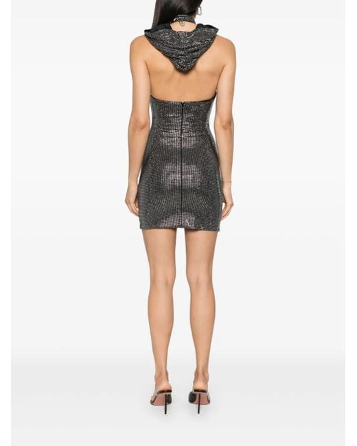 GIUSEPPE DI MORABITO Black Rhinestone-Embellished Hooded Mini Dress