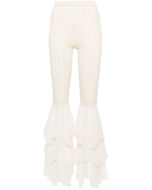 Moschino White Ruffled-detailed Knitted Trousers
