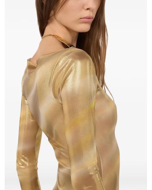 Roberto Cavalli Natural Long See-Through Dress With All-Over Nile Print