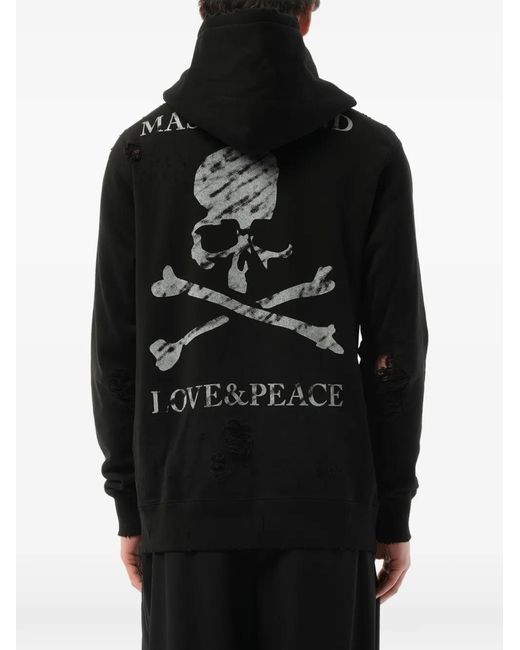 Mastermind Japan Black Distressed Graphic-Print Hoodie for men