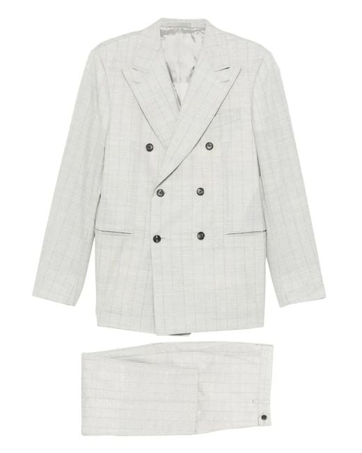 Caruso White Norma Double-Breasted Check-Pattern Suit for men