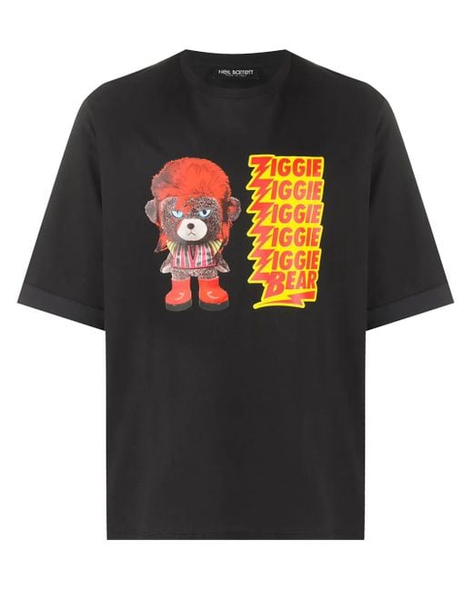 Neil Barrett Black Ziggie Bear Print Cotton T-Shirt for men