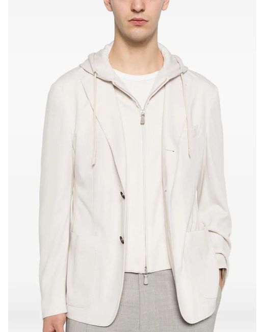 Eleventy White Hooded Single-Breasted Jacket for men