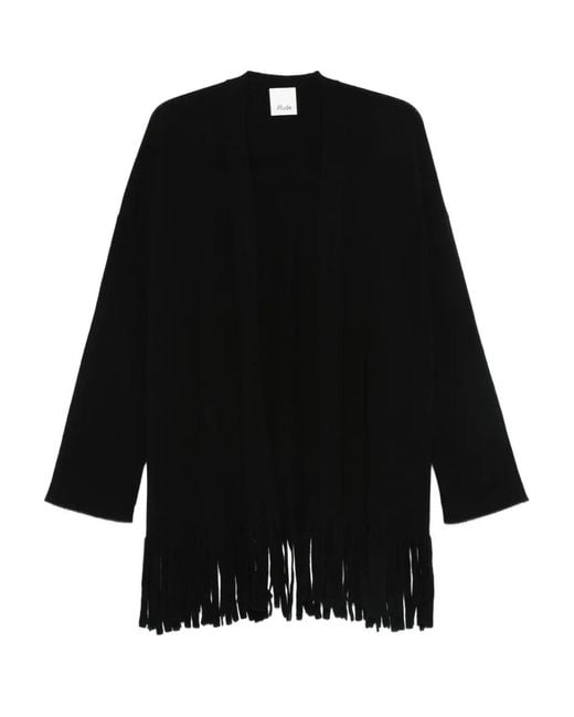 Allude Black Fringed-Trim Cardigan
