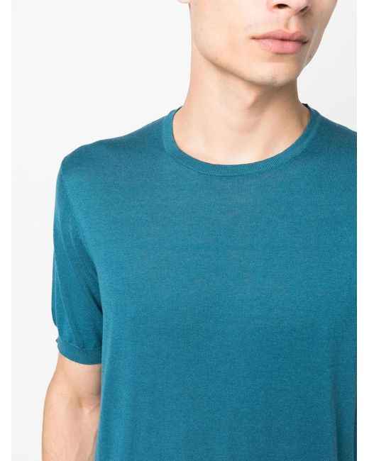 Corneliani Blue Silk-Cotton Short-Sleeve T-Shirt for men