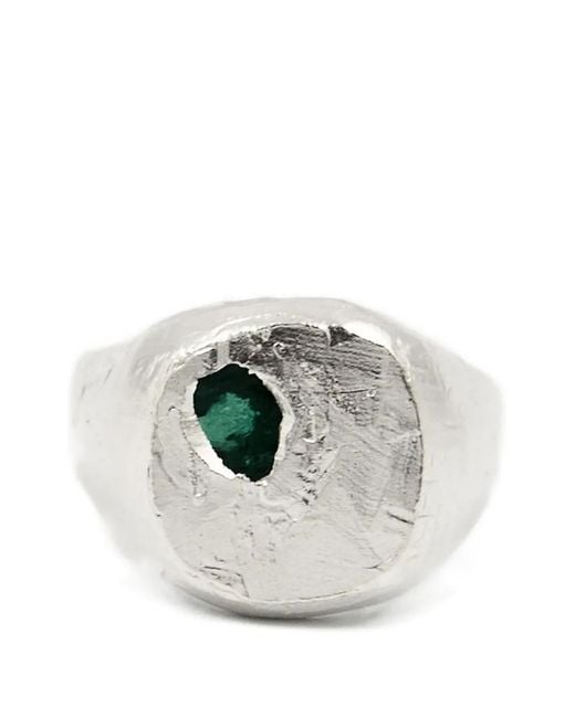 The Ouze White Round Signet Emerald Ring for men