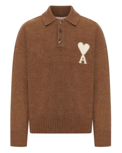 Maglione Con Logo A Cuore di AMI in Brown da Uomo