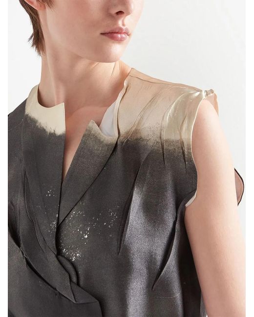Prada Gray Two-Tone Satin Top