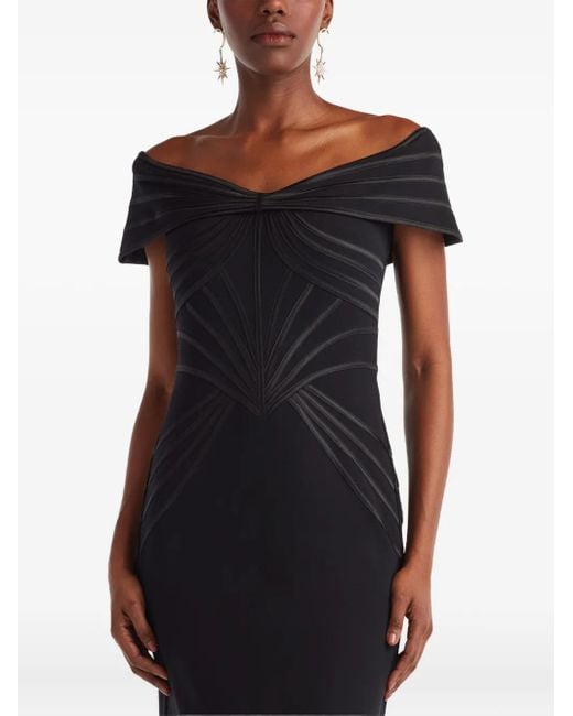 Tadashi Shoji Black Off-Shoulder Panelled Gown