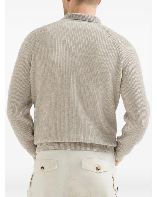 Brunello Cucinelli White Half-Zip Sweater for men