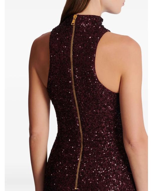 Balmain Purple High-Neck Sequin Dress