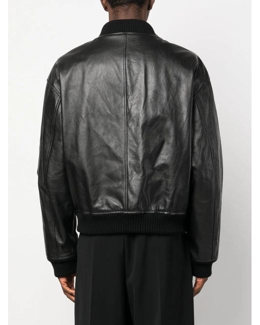 Dolce & Gabbana Black Leather Zip-Up Bomber Jacket for men