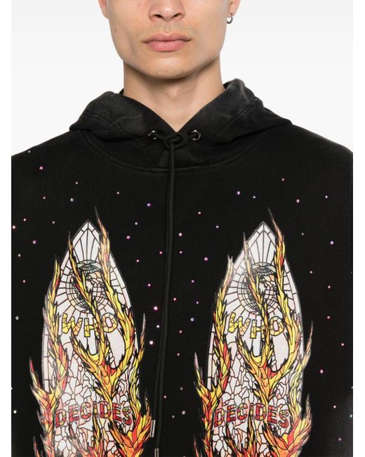 Who Decides War Black Flames Glass Hoodie for men