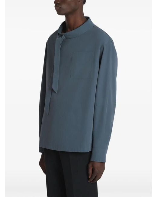 Lanvin Blue Tie-Neck Top for men