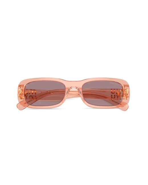 Miu Miu Pink Logo-Lettering Rectangle-Frame Sunglasses