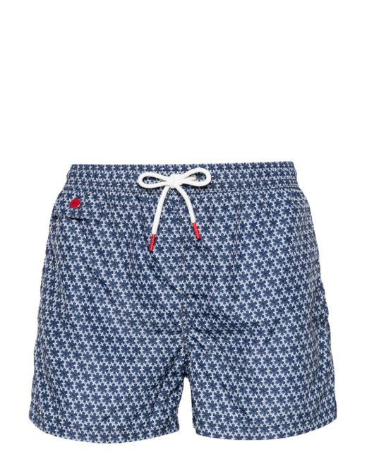 Kiton Blue Geometric-pattern Swim Shorts for men